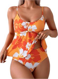 lot 20137 image: SweatyRocks Womens Floral Print Twist High Waisted Tankini Swimsuit 2 Piece Bathing Suit, Small