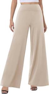 lot 20147 image: ZOOSIXX Wide Leg Palazzo Pants for Women - High Waist Casual Beach Lounge Pants Loose Flowy Pants Stretchy Trousers, Large