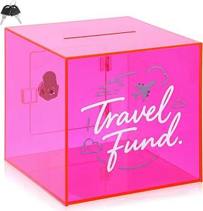 lot 20080 image: Honeydak Travel Fund Pink Piggy Bank with Lock and Key Pink Acrylic Money Saving Box for Cash Coins Real Money