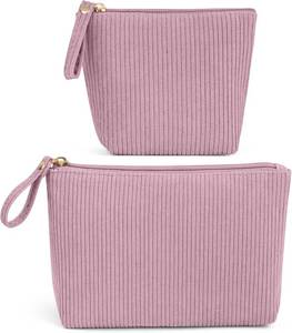 lot 20081 image: MAGEFY 2Pcs Makeup Bag Set, Cute Makeup Pouch for Purse Corduroy Travel Cosmetic Pouch for Women with Slip-in Pockets for Purse Essentials Accessories(Pink,MiniSmall)