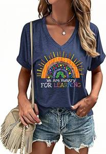 lot 20087 image: Happy Last Day of School V Neck Shirt Women Teacher Life Graphic Tee School Graduation Tee Appreciation Summer T-Shirt, 2XL