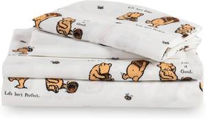 lot 20088 image: Berkshire Blanket Life is Good  Microfiber Sheets, Queen Size - 4 Pieces, Life is Good  Mini Winnie and Hunny Toss White, Cute Character Snoopy Printed Soft Microfiber Bed Sheets