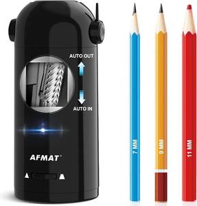 lot 20098 image: AFMAT Electric Pencil Sharpener, Fully Automatic Pencil Sharpener for Classroom, Robot Sharpeners for 7-11.5mm No.2JumboColored Pencils, Auto in & Out, Rechargeable & Cordess, Hands-Free, PSX5,Black