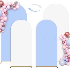 lot 20267 image: White Blue Arch Backdrop Cover Set of 2 (6FT7.2FT) Arch Cover Spandex Party Wedding Arch Stand Covers for Baby Shower Bridal Shower Photo Birthday Spandex Baby Balloon Arch Covers Stretchy Backdrop