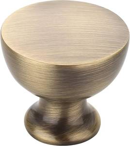lot 20714 image: Alzassbg 5 Pack Brushed Antique Brass Cabinet Knobs, 1-14 Inch(31.5mm) Diameter Flat Round Kitchen Knobs for Cabinets and Drawers AL6013AB