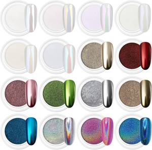lot 20716 image: Artdone 16Jars Chrome Nail Powder Magic White Pearl Kit Mirror Effect Silver Metallic Holographic Dip Nail Powder for Resin Craft & Nail Art Fimo, Decoration Iridescent Aurora Mermaid Pigment