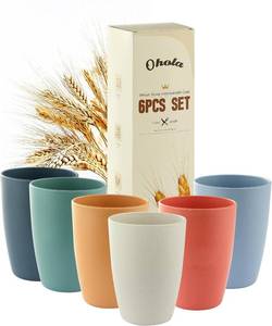 lot 20718 image: 6PCS Wheat Straw Cups, OHOLA Unbreakable Reusable Plastic Drinking Glasses Cups Tumblers (12OZ, 6 Colors)