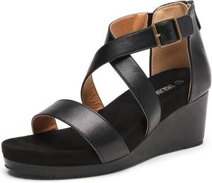 lot 20724 image: DREAM PAIRS Womens Open Toe Buckle Ankle Strap Summer Platform Wedge Sandals Size 7