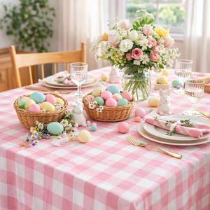 lot 20732 image: B-COOL Pink Plaid Tablecloth Checkered Fabric Cover 56x120 Inch Table Cloths, Valentines Party Picnic Decorative Gingham Tablecloths, Sturdy Rectangle Pink and White Checkered Cover Decorations
