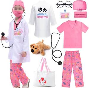 lot 20735 image: G.C Kids Veterinarian Costume Toddler Doctor Kit Scrubs Doctor Vet Costume Play Set Boys Girls Halloween Dress Up Career Day