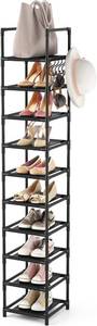 lot 20740 image: LANTEFUL Tall Narrow Shoe Rack for Entryway, 10-Tier Sturdy Metal Shoe Shelf Storage 10-15 Pairs of Shoes and Boots, Space Saving Corner Shoe Rack Organizer for Closet,Doorway,Garage,Living Room