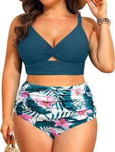 lot 20035 image: Daci Plus Size Two Piece Swimsuits - Women High Waisted Bikini Tummy Control Bathing Suits Knot Twist Swimwear 2025 Size 16W