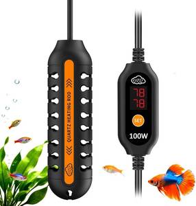 lot 20036 image: QZQ Aquarium Heater, 100W Adjustable Fish Tank Heater with Digital Display, External Temperature Controller, Submersible Turtle Tank Heater for 10-20 Gallon Tanks