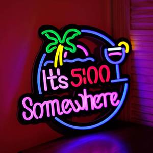 lot 20041 image: Ultrathin Its 5 00 Oclock Some Where Neon Sign Art Wall Lights for Bedroom Windows Glass Hotel Pub Cafe Wedding Birthday Party Gifts - damage
