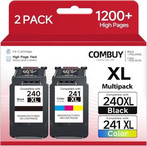 lot 20604 image: PG-240XL CL-241XL Ink Cartridges Compatible for Canon 240XL 241XL Combo Pack Work with PIXMA MG3620 MG3600 TS5120 MG3520 MG3220 MG2120 MG4220 MX392 MX452 MX522 Printer (1 Black,1 Tri-Color)