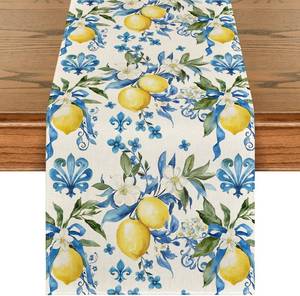 lot 20607 image: Artoid Mode Blue Lemon Iris Summer Table Runner, Seasonal Spring Kitchen Dining Table Decor for Home Party Decor 13x72 Inch