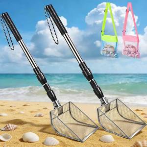 lot 20627 image: Upgraded 2Pcs Shark Tooth Sifter,Beach Sand Shovel Set,Effortless Angled Design Sand Scoop Shell Scooper for Easy Digging,Reinforced Head,Telescoping Handle for Kids Adults (Sand Sifter with Bags)