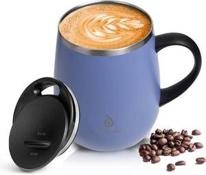 lot 20632 image: Ideus 16 oz Insulated Coffee Mug with Handle and Lid, Double Wall Stainless Steel Vacuum Thermal Coffee Mug, Travel Coffee Cup Thermal Cup for Home and Office, Ocean Blue