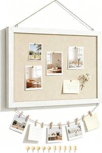 lot 20641 image: DOLLAR BOSS Bulletin Boards with Linen 1-Pack 16X 12 Double-Sided Cork Board for Walls Wood Framed Bulletin Boards, Small Pin Board for Home Kitchen Office Decorative Hanging 10 Pushpins