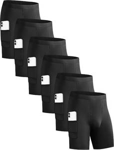 lot 20643 image: HovSiyla 6 Pack Compression Shorts with Pocket Men Sports Workout Performance Athletic Running Underwear Shorts Spandex