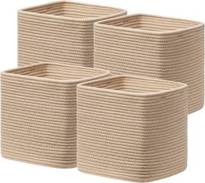 lot 20646 image: joybest 11inch Cube Storage Bins Set of 4, Cotton Rope Woven Organizer Basket for Shelves, Cube Bin Square Shelves Organizer Closet Storage, Nursery, Toy Organization, Brown