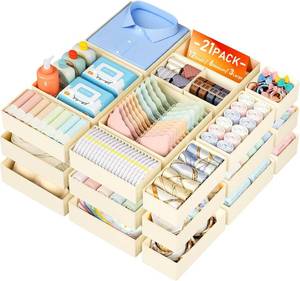 lot 20650 image: DIMJ Drawer Organizer Clothes Storage - 21 Pack Baby Dresser Organizer for Nursery Closet Organization, Fabric Drawer Organizer Bins for Underwears Socks Bras, Foldable Storage Dividers for Bedroom