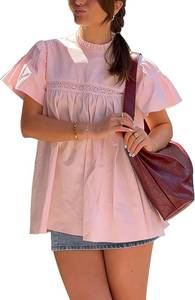 lot 20654 image: Arssm Babydoll Tops for Women Short Sleeve Peplum Shirt Mock Neck Blouse Pleated Tunic Shirts Size XL