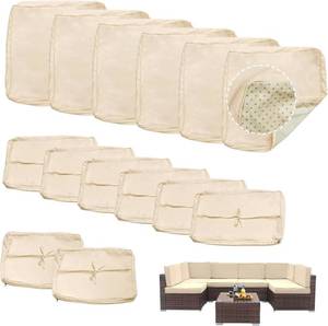 lot 20657 image: 14 Piece Outdoor Patio Cushion Covers Replacement, Outdoor Cushion Slipcovers, Water-Resistant Patio Furniture Cushion Covers with Zipper  (Beige)