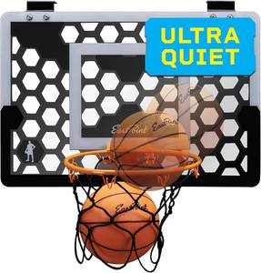 lot 20658 image: EastPoint Over-the-Door Indoor Basketball Hoop Set - Black, 18 x 12 in Backboard - Quiet Foam Ball for Indoor Basketball Game - Easy No-Drill Setup with Compact Mini Hoop for Rooms (Net Not Included)
