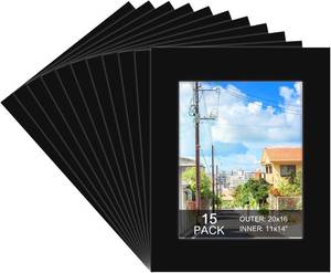 lot 20676 image: Prudiut 15 Pack 20x16 Black Picture Mats, Frame Mattes for 11x14 Pictures Display Photo Frame Mat Core Bevel Cut Mat Board Show Kit for Photos, Prints, Artworks
