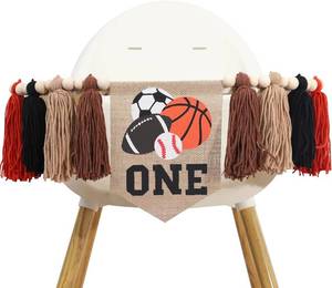 lot 20763 image: All Star Sport Balls One High Chair Tassel Banner - BasketballFootballBaseballSoccer Themed 1st Birthday Highchair Banner,Boys Balls First1st Birthday Highchair decorations,