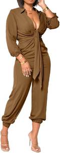 lot 20206 image: Xinlees Womens Elegant Jumpsuit Casual Long Sleeve Solid Straight Trousers Business Romper Stretchy Ankle Cuffs SIZE L