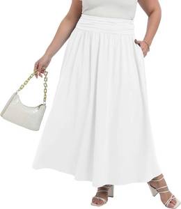 lot 20211 image: OLRIK Plus Size Maxi Skirt with Pockets 2026 Summer Elastic High Waisted A-Line Flowy Long Skirts SIZE 2XL