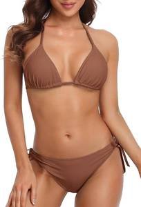 lot 20215 image: CharmLeaks Women Halter Bikini String 2 Piece Triangle Swimsuit Tie Side Swimwear SIZE M