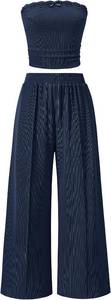 lot 20216 image: ZESICA Two Piece Sets for Women Going Out Outfits 2026 Summer Crop Tube Tops and Wide Leg Pants Matching Lounge Set SIZE S