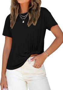 lot 20239 image: Womens Summer Crop Short Sleeve Tops Casual Crewneck Twist Front Tee T-Shirt 2026 Basic Trendy Outfits SIZE L