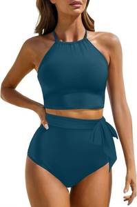 lot 20242 image: Tempt Me Women High Waisted Bikini Sets - Two Piece Swimsuit High Neck Bathing Suits Tummy Control Swimwear SIZE L