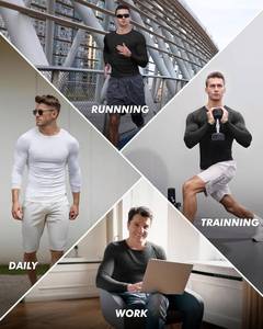 lot 20243 image: 4 Pack Long Sleeve Compression Shirts for Men - Black Quick Dry Workout Base Layer Undershirt Top for Athletic Gym Running SIZE L