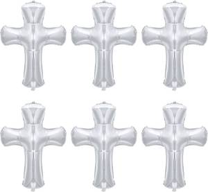 lot 20247 image: 6 Pcs 34 Inch Cross Balloon Jumbo Baptism Large Memorial Balloons Communion Christening Religious Foil Party Balloon for Xmas Home Outdoor Decorations(Silver)