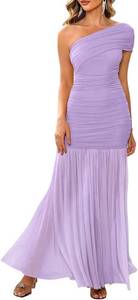 lot 20249 image: LAGSHIAN Womens Elegant Formal Long Dress One Shoulder Sleeveless Ruched Bodycon Evening Dress SIZE M