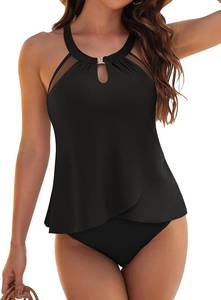 lot 20251 image: Blooming Jelly Womens Tankini Swimsuit Modest High Neck Two Piece Bathing Suit High Waisted Cute Flattering Ladies Swimwear