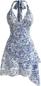 lot 20255 image: BEAUDRM Womens Summer Mini Dress Backless Vacation Beach Sundresses Boho Going Out Dress Date Night Brunch Outfit SIZE XS