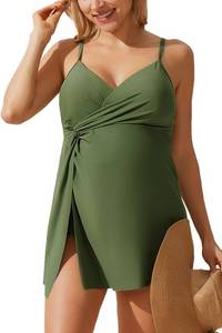 lot 20256 image: Maacie Maternity Swimsuit Swim Dress One Piece Knotted Crisscross Split Hem Bathing Suit SIZE L