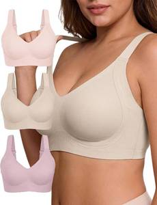 lot 20263 image: Womens Wireless Jelly Bra Plus Size Supportive Seamless Bras Full Coverage Push Up Comfortable No Underwire T-Shirt Bras 3 Pack XXL Size
