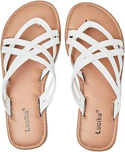 lot 20264 image: Luoika Womens Wide Width Flat Sandals, Flip Flop Slides Sandal Casual Strapy Sandal Slip on Summer Beach Shoes for Women. SIZE 5X W