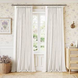 lot 20271 image: Cream White Pleated Blackout Curtains 120 Inches Long 2 Panels for Bedroom Living Room Darkening Neutral Memory Shape Pinch Pleat Black Out Heavy Duty Insulated Ivory Curtain Drapes with Liner