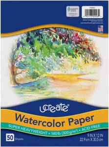 lot 20278 image: UCreate Watercolor Paper, White, Package, 140 lb., 9 x 12, 50 Sheets