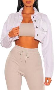 lot 20279 image: Womens Crop Top Jean Jacket Button Down Long Sleeve Cropped Denim Jacket Coat SIZE 2XL