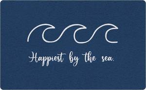 lot 20280 image: Navy Blue Beach Door Mat, Coastal Beach Welcome Mats for Front Door, Happiest by The Sea Nautical Doormat Indoor Outdoor Entrance Outside Inside Entryway, 17x30 Inch