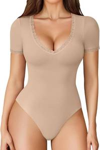 lot 20285 image: Avidlove Short Sleeve Bodysuit for Women Lace V Neck Body Suits Double Lined T Shirt Bodysuits Sexy Going Out Top SIZE L